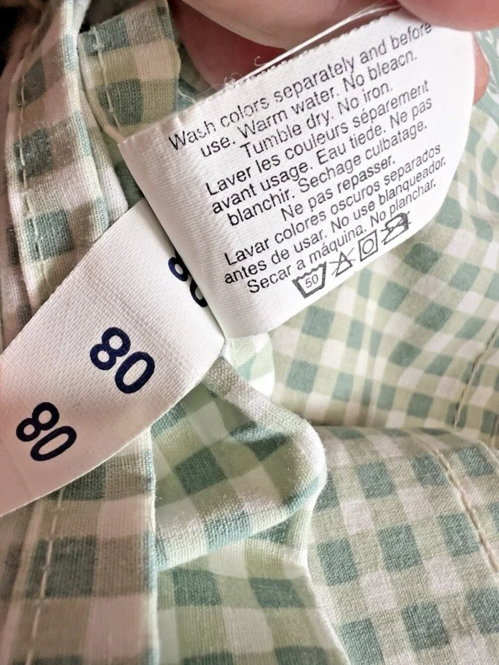 PAIR Westpoint Stevens Pillowcases Standard Green Gingham Check Cotton Blend USA